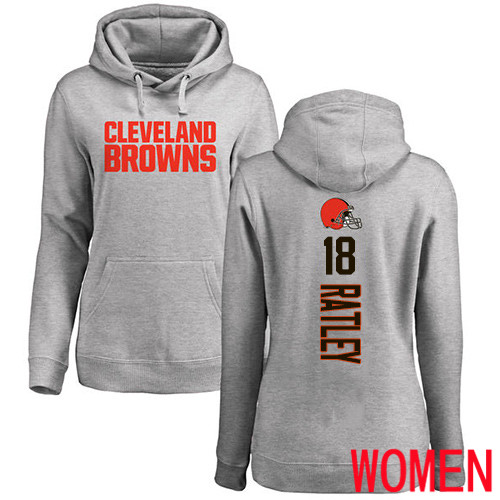 Cleveland Browns Damion Ratley Women Ash Jersey #18 NFL Football Backer Pullover Hoodie Sweatshirt->women nfl jersey->Women Jersey